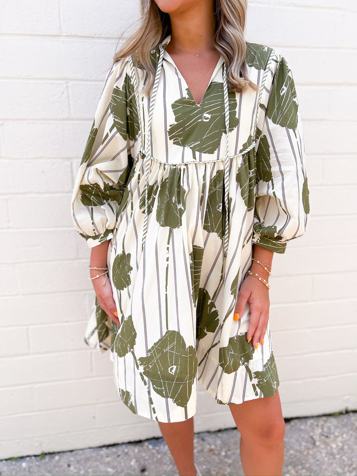 Olive Floral Flow Dress