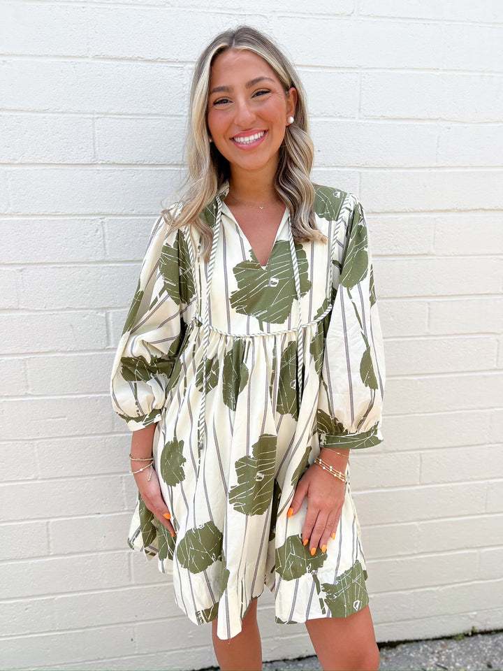 Olive Floral Flow Dress