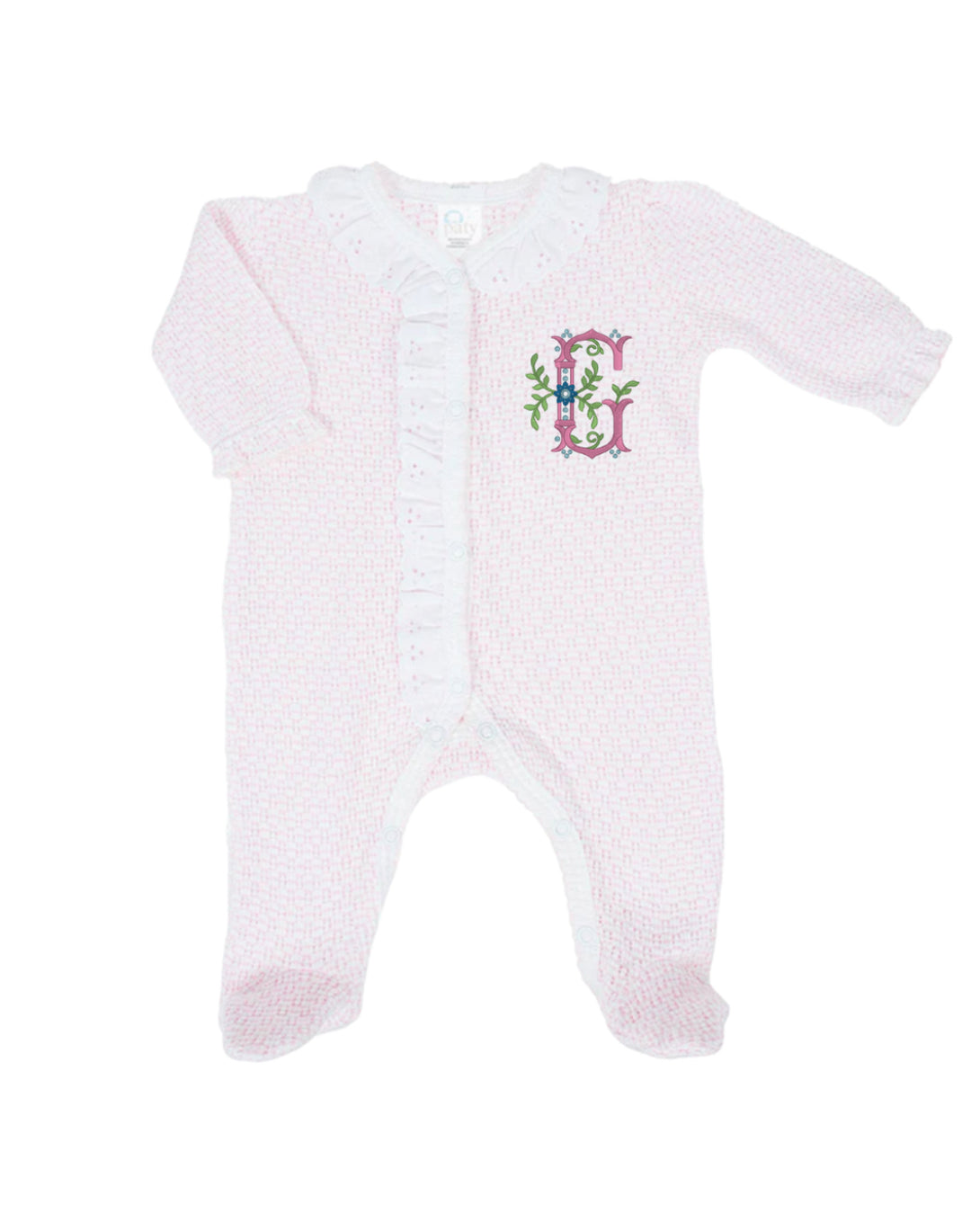 Pink Eyelet Trim Footie