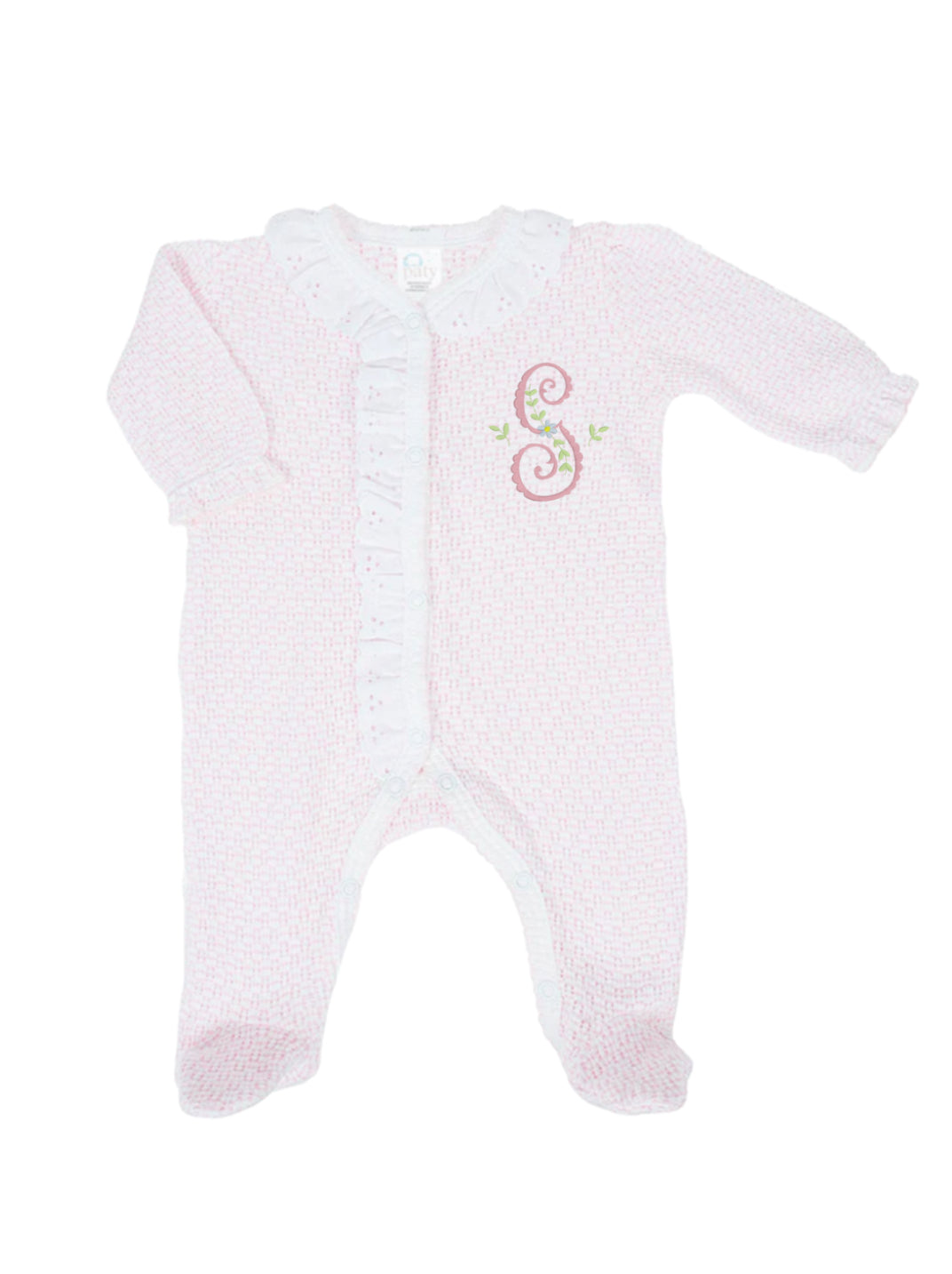 Pink Eyelet Trim Footie