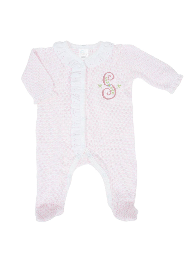 Pink Eyelet Trim Footie