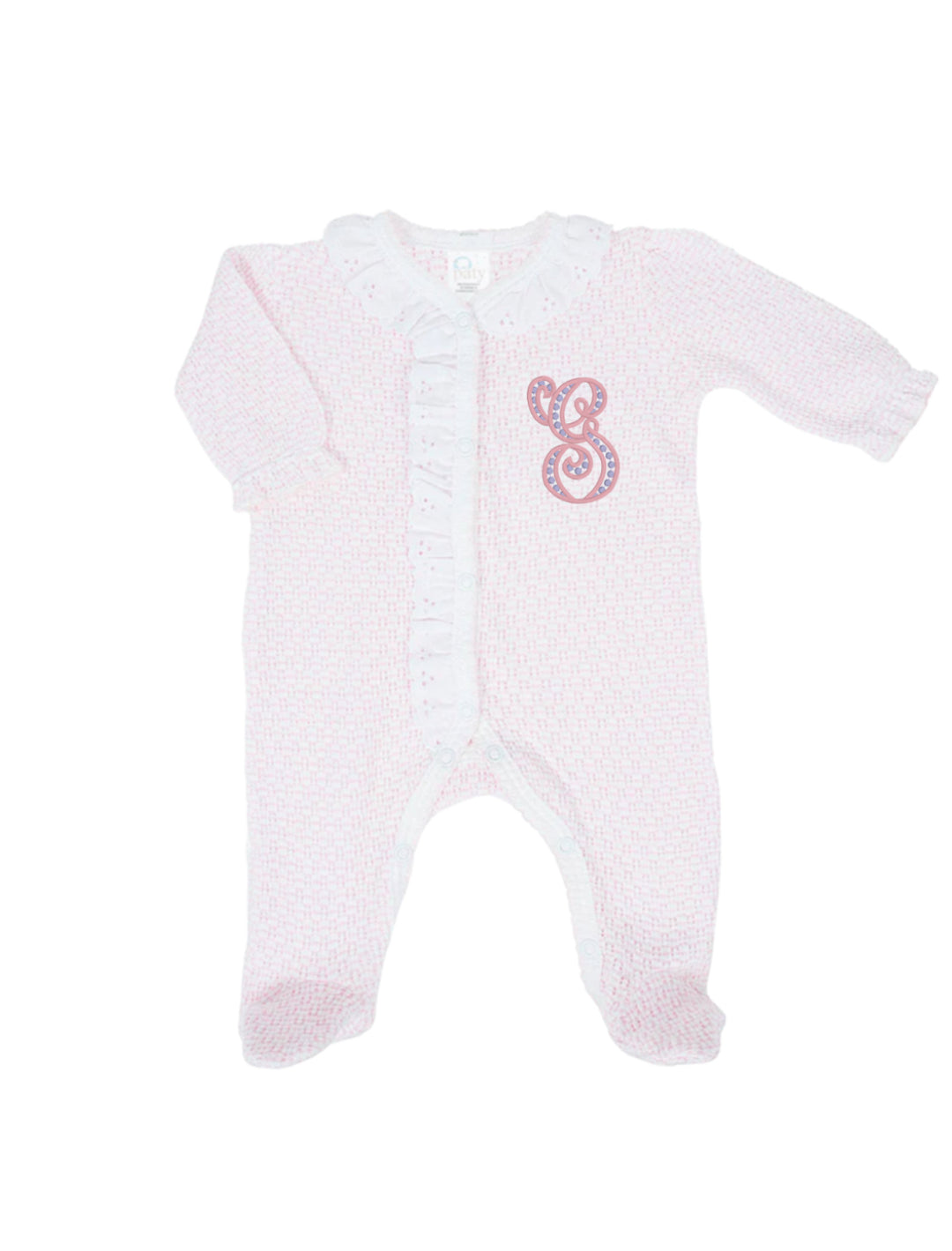Pink Eyelet Trim Footie