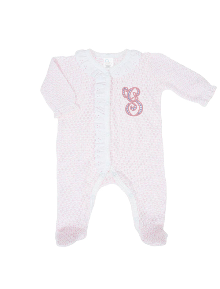 Pink Eyelet Trim Footie