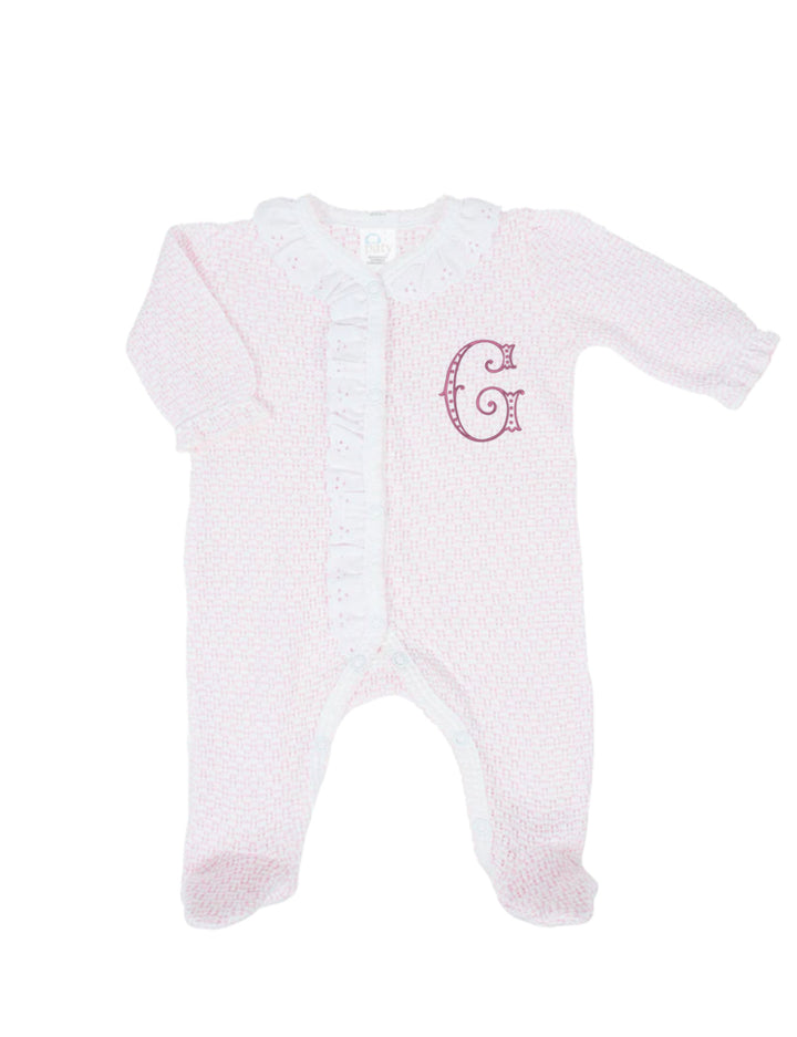 Pink Eyelet Trim Footie