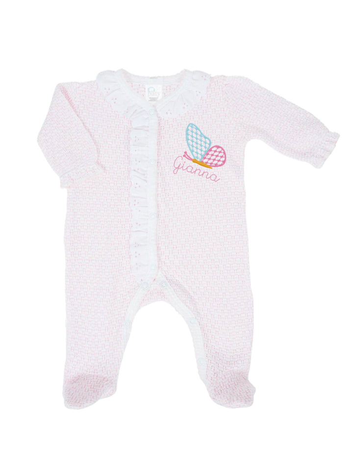 Pink Eyelet Trim Footie