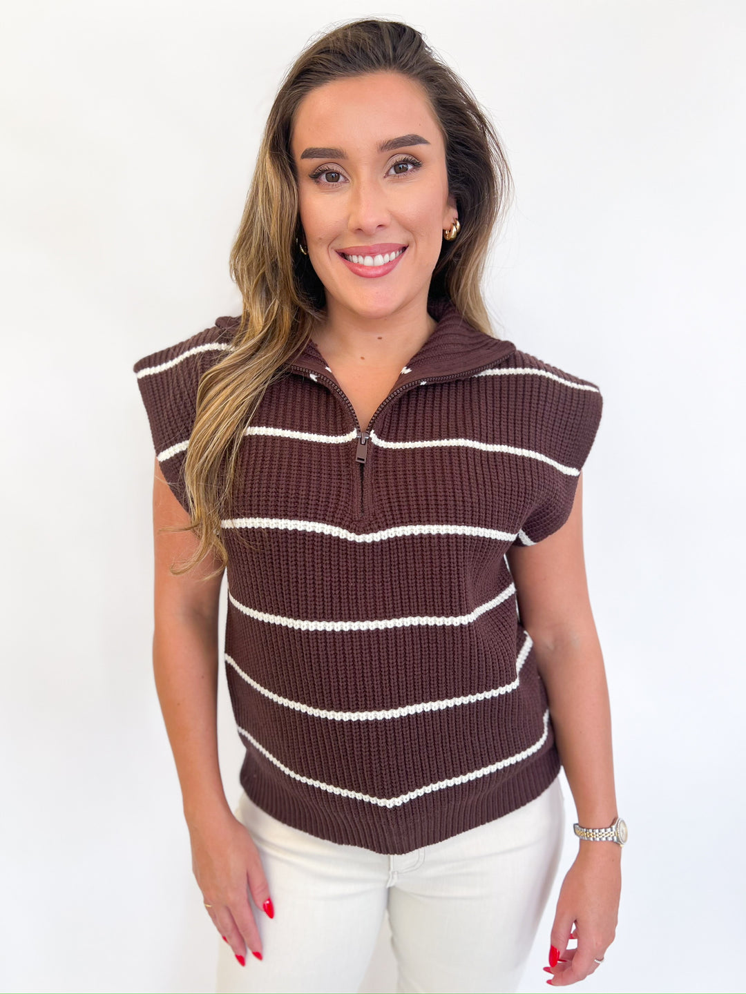 Mocha Striped Sweater Vest