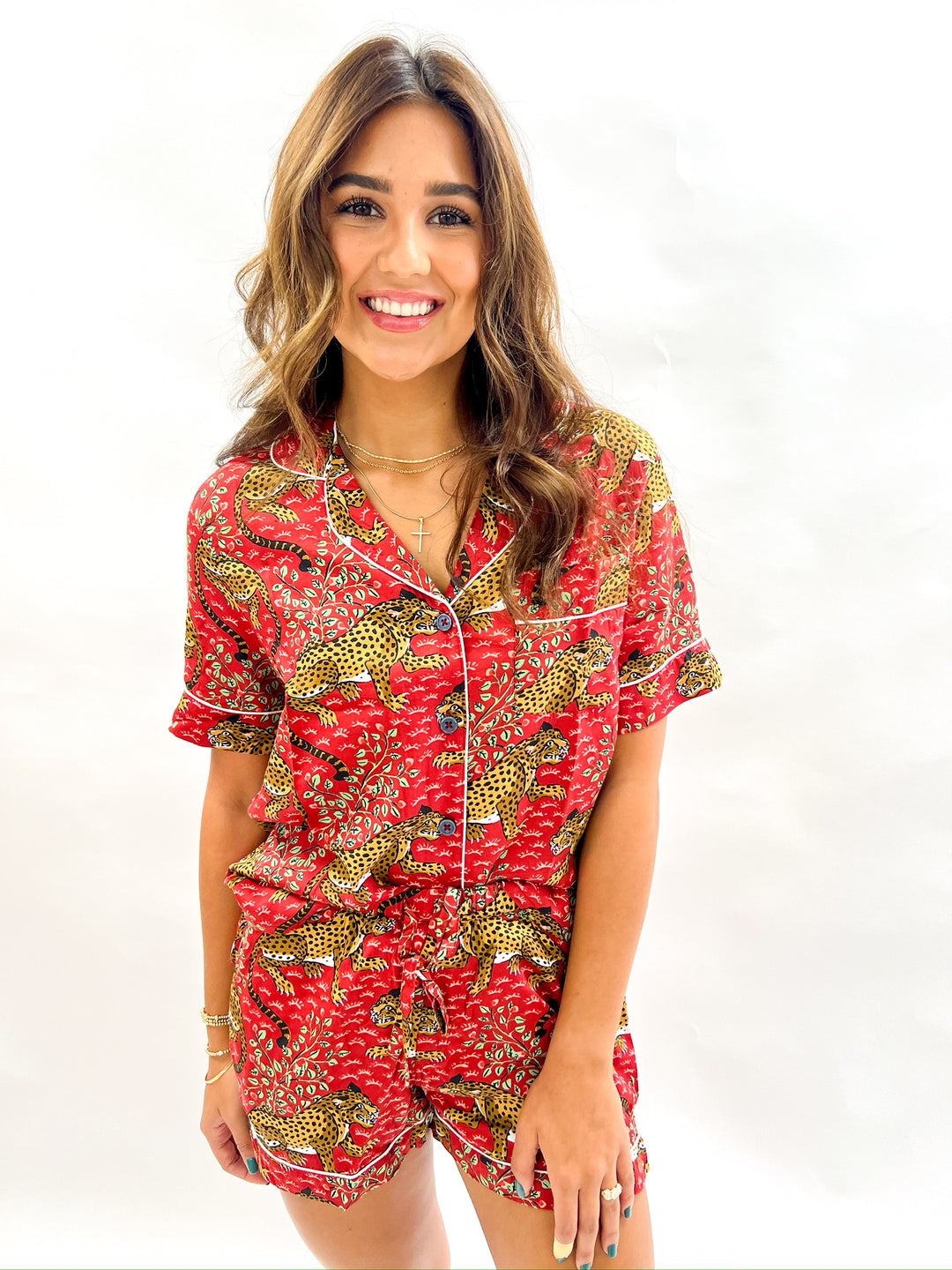 Scarlet Leopard Satin Pajama Short Set
