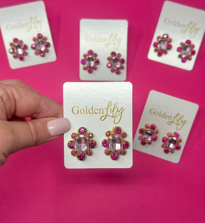 Statement Stud Earrings - Dark Pink and Light Pink