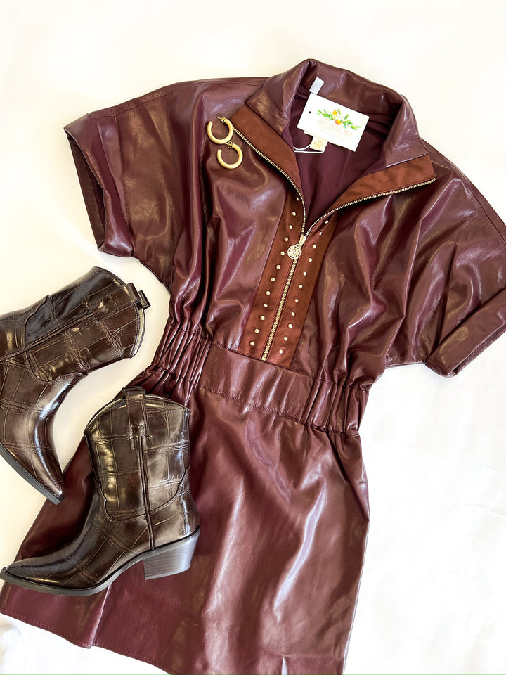 Bitter Chocolate Faux Leather Pullover Dress