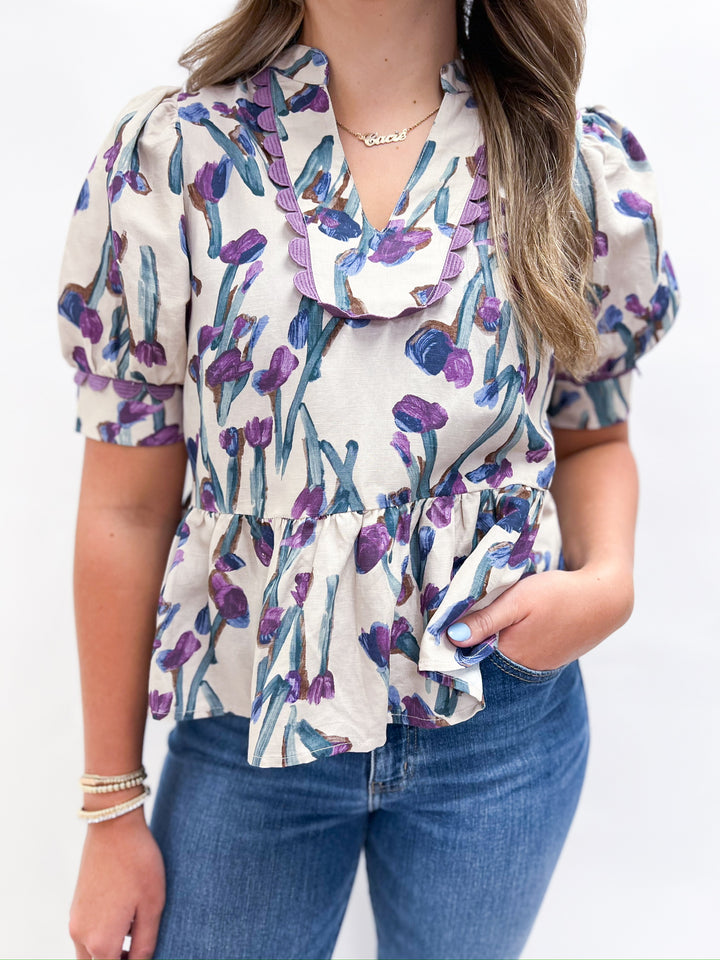 Purple Rick Rack Floral Top