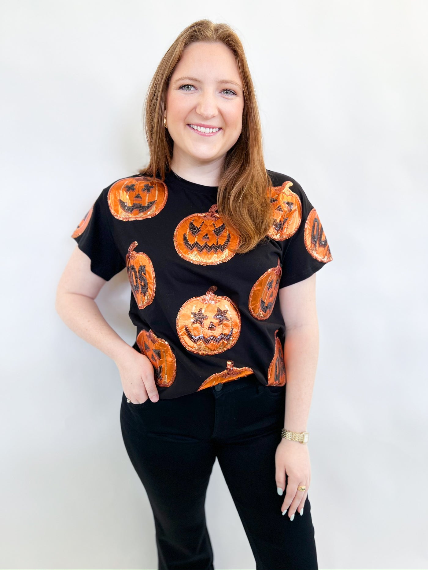 Black & Orange Metallic Pumpkin Tee