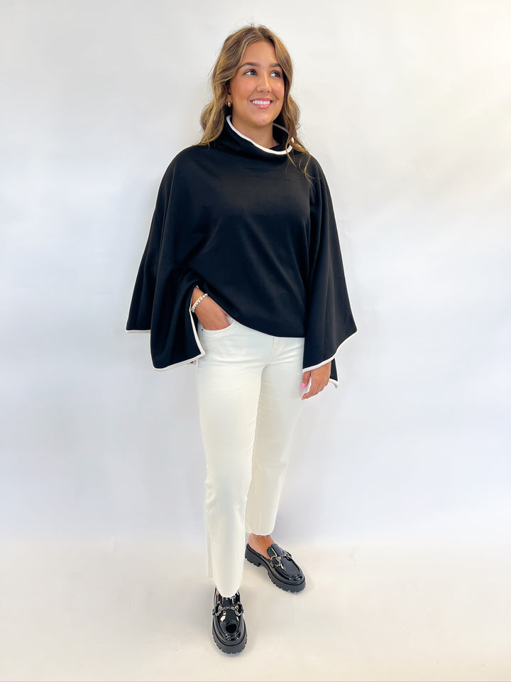 Black Modal Cowl Neck Poncho