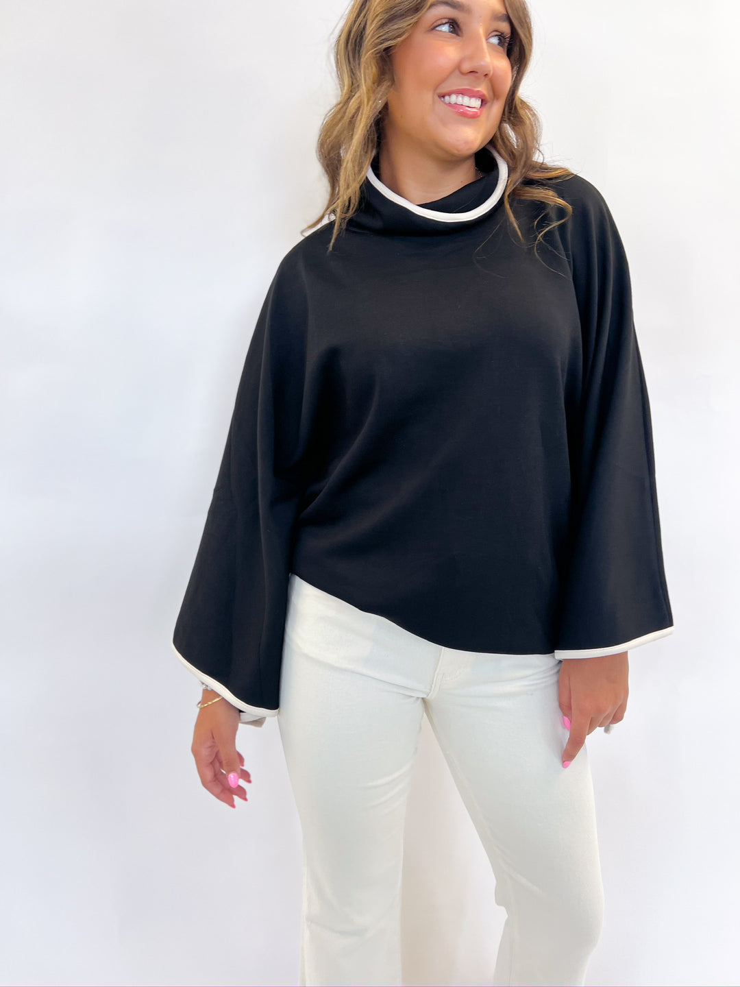 Black Modal Cowl Neck Poncho