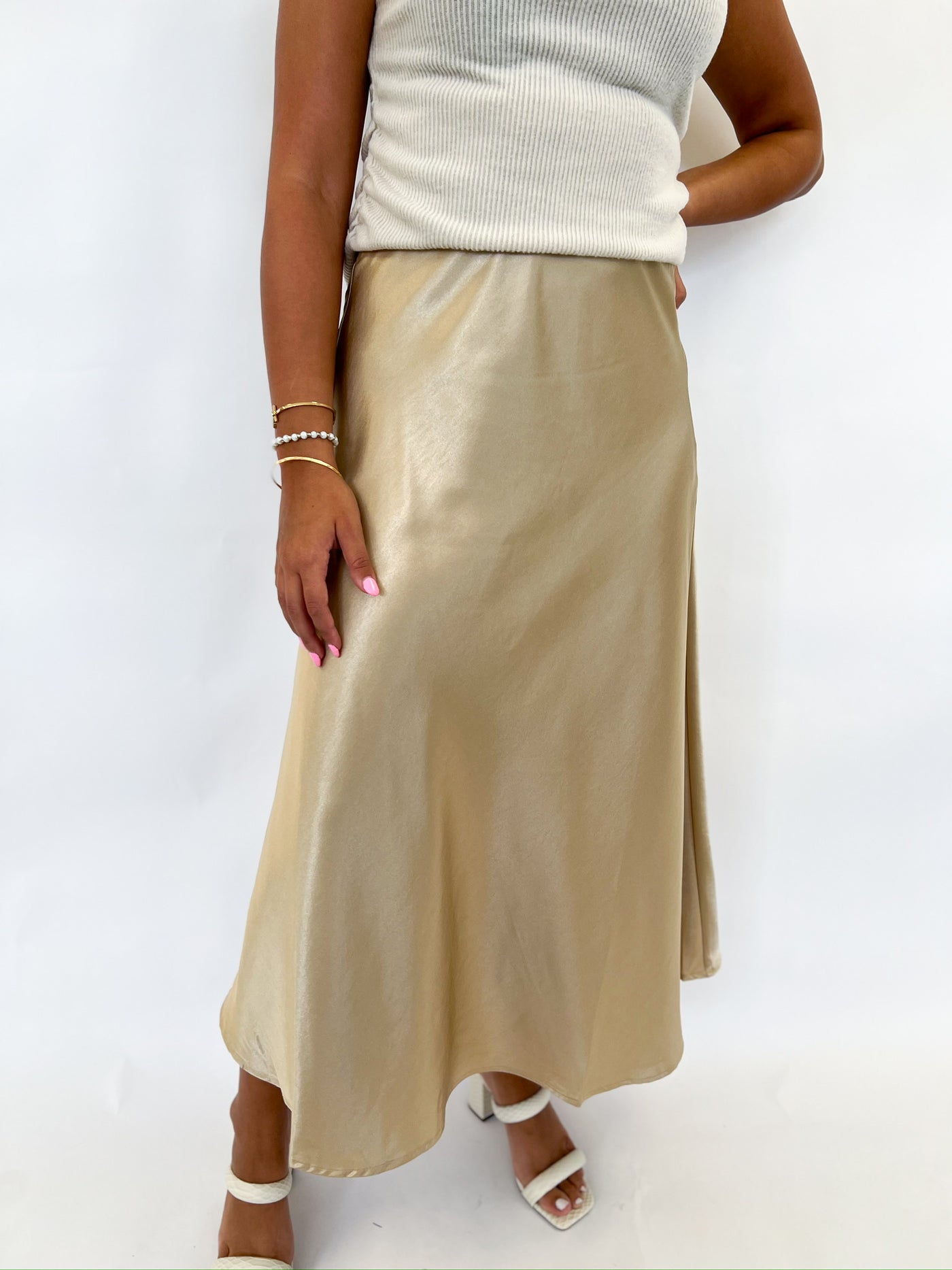 Golden Woven Midi Skirt