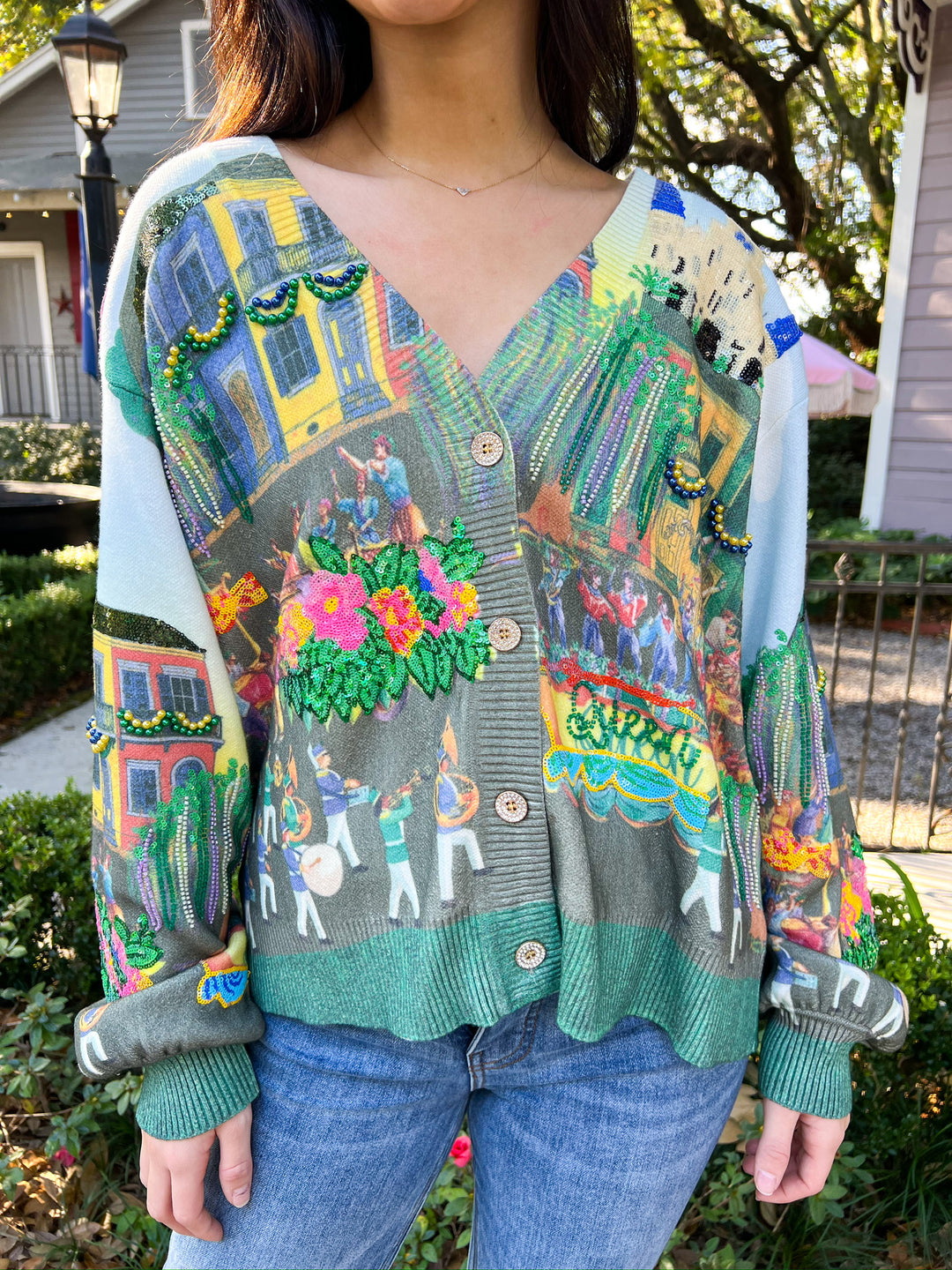 Mardi Gras Parade Scene Cardigan
