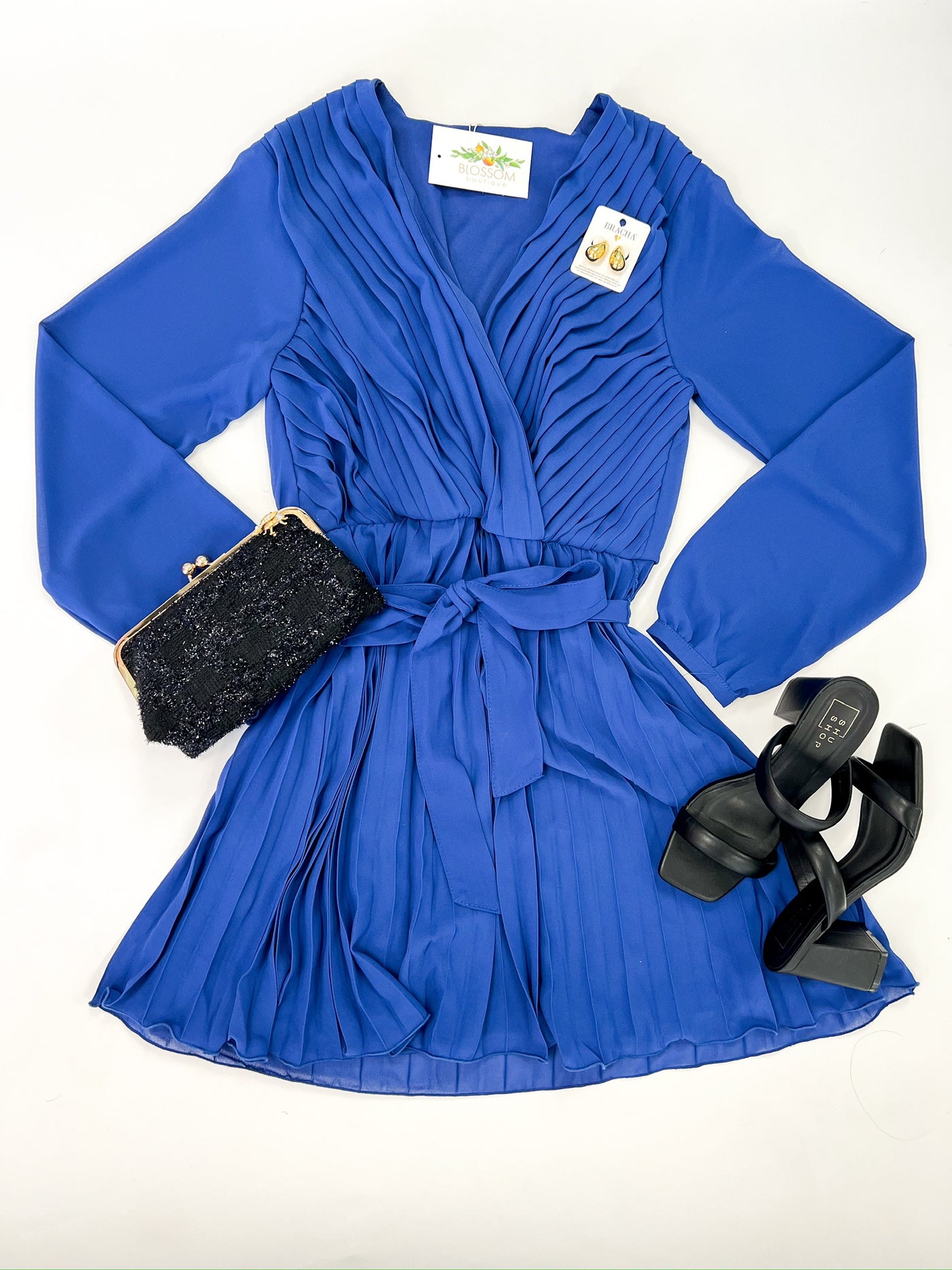 Pleated Cobalt Dress