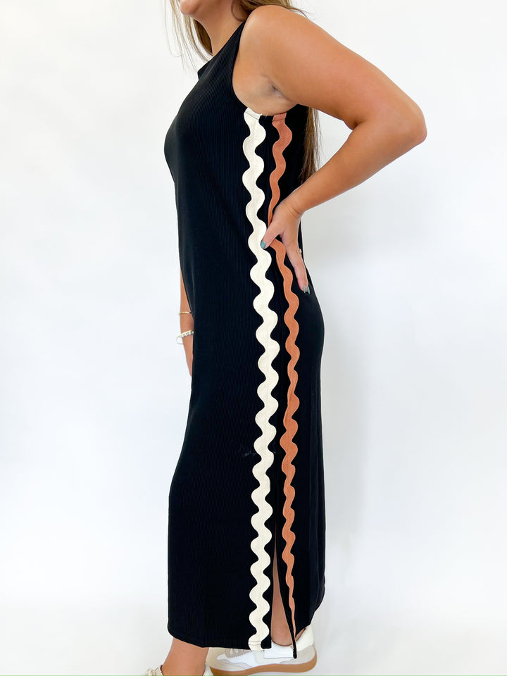 Black Neutral Trim Midi Dress