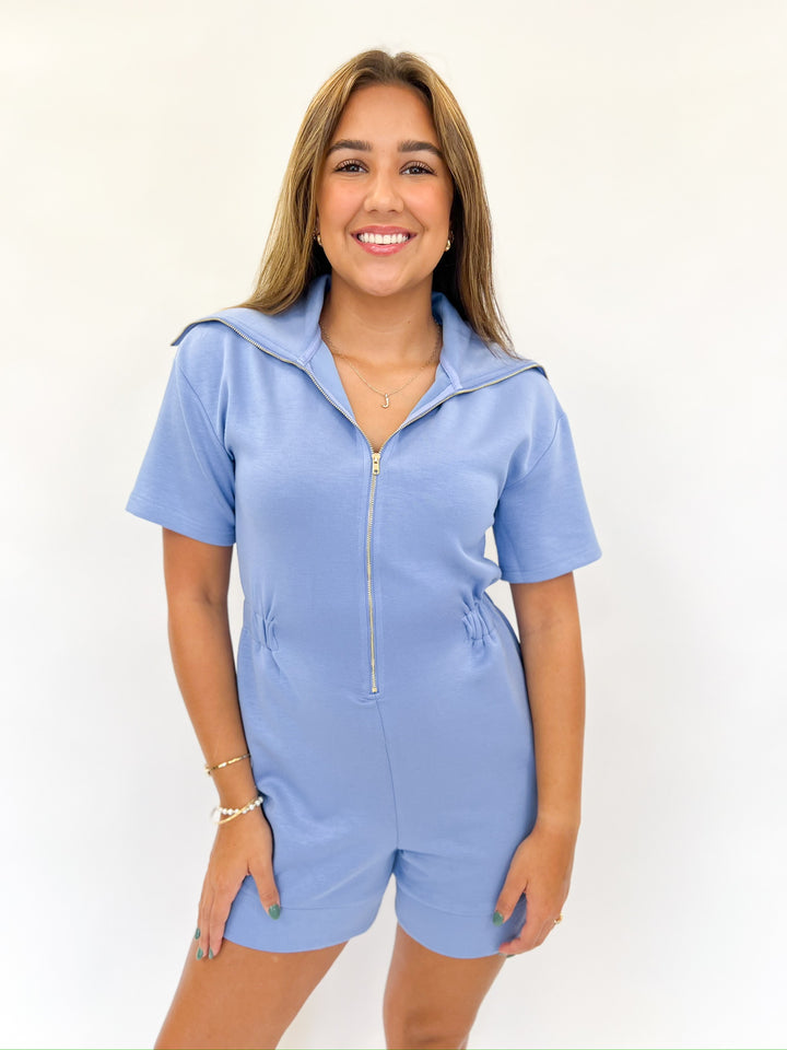 Sky Blue Zip Novelty Romper