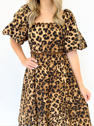 Camel Cheetah Midi Dress