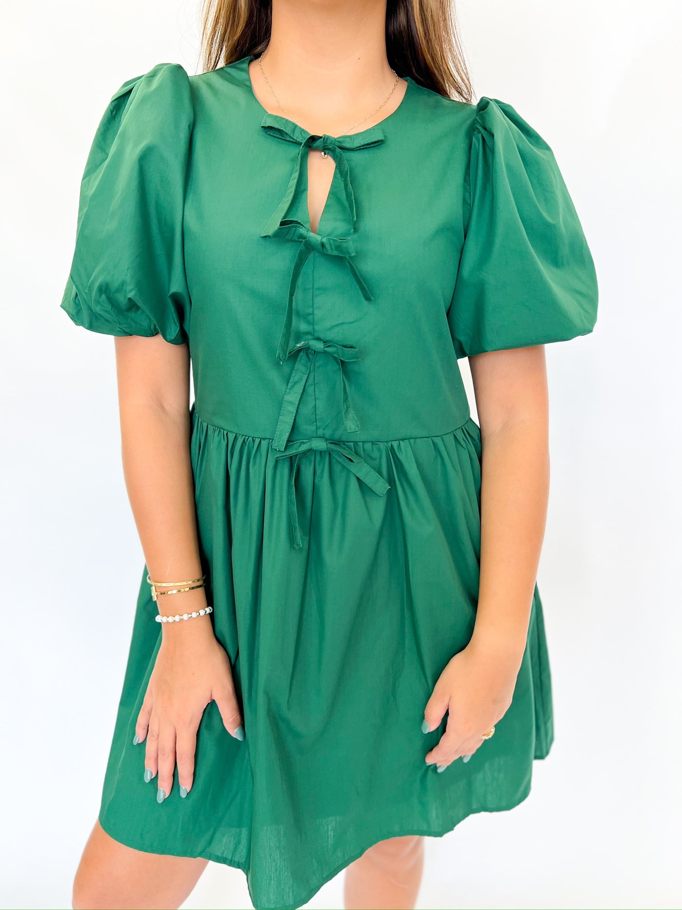 Hunter Green Bow Tied Dress