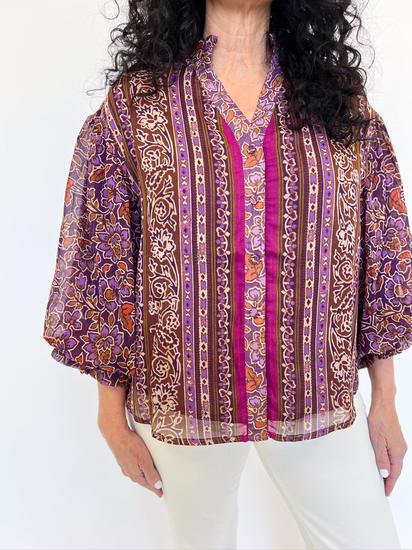 Purple Chiffon Floral Blouse