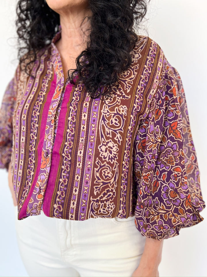 Purple Chiffon Floral Blouse